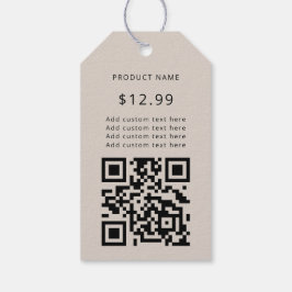 Moderne zakelijke Logo QR Code Beige Price Labels Cadeaulabel