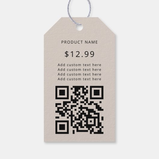 Moderne zakelijke Logo QR Code Beige Price Labels Cadeaulabel (Achterkant)