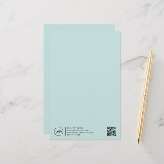 Moderne zakelijke Logo QR-code lichte Turquoise Briefpapier (Voorkant / Achterkant in situ)