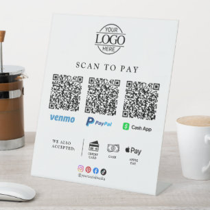 Moderne Zakelijke Logo Qr Code Scan Betaling Tafel Reclamebord Met Voetstuk