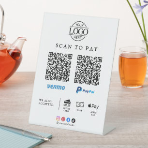 Moderne Zakelijke Logo Qr Code Scan Betaling Tafel Reclamebord Met Voetstuk