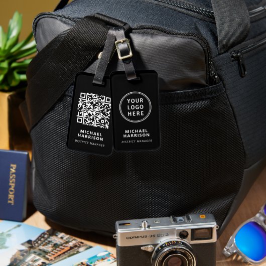 Moderne zakelijke Logo QR-code zwart Bagagelabel (Voorkant /achterkant)