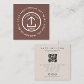 Moderne zakelijke Logo scanbare QR-code Terracotta Vierkante Visitekaartje (Voorkant / Achterkant)