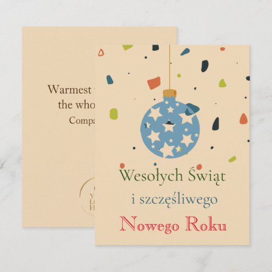 Moderne zakelijke Poolse kerst Wesołych Świąt Feestdagenkaart (Voorkant / Achterkant)