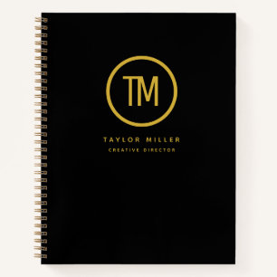 Moderne Zakelijke Professionele Monogram Zwart Gou Notitieboek