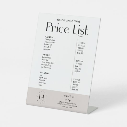 Moderne zakenprijslijst met elegante Logo Reclamebord Met Voetstuk (Voorkant)