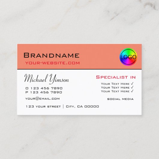 Moderne zalm, eenvoudig in wit, met Logo Professio Visitekaartje (Achterkant)