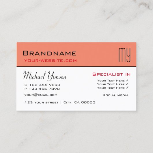 Moderne zalm en wit met Initialen Professional Visitekaartje (Achterkant)