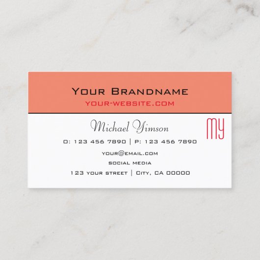 Moderne zalm en wit met Monogram Professional Visitekaartje (Achterkant)