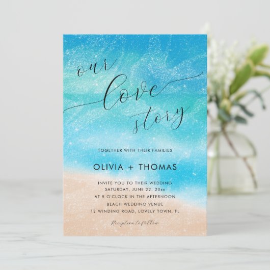 Moderne zand-golven stralen ons liefdeshuwelijk kaart (Staand voorkant)