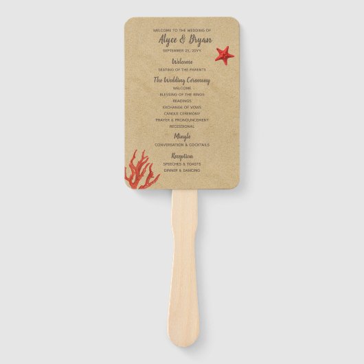 Moderne Zand & Koraal Huwelijksprogramma Hand Fans Handwaaier (Voorkant)