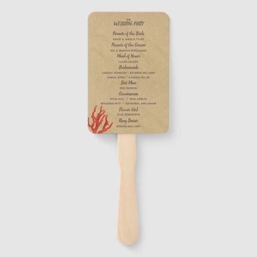 Moderne Zand & Koraal Huwelijksprogramma Hand Fans Handwaaier (Achterkant)