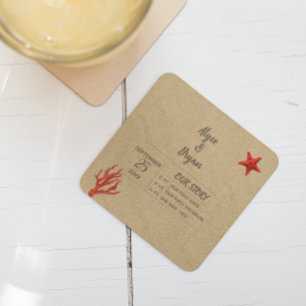 Moderne Zand & Koraal Persoonlijk Wedden Kartonnen Onderzetters