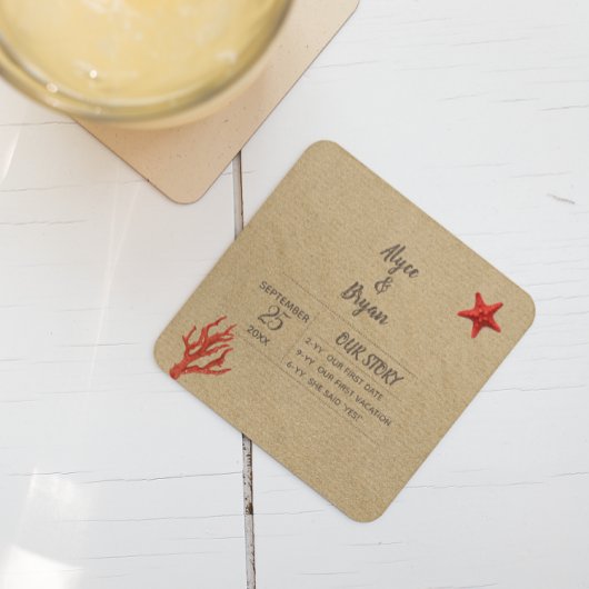 Moderne Zand & Koraal Persoonlijk Wedden Kartonnen Onderzetters