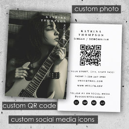 Moderne Zanger Muzikant Foto Gitarist QR Code Visitekaartje