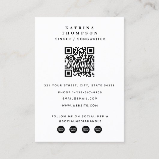Moderne Zanger Muzikant Foto Gitarist QR Code Visitekaartje (Achterkant)