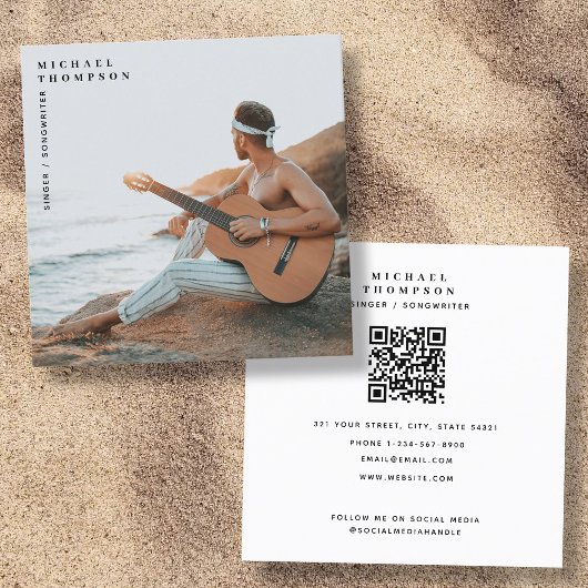 Moderne zanger muzikant foto performer QR code Vierkante Visitekaartje