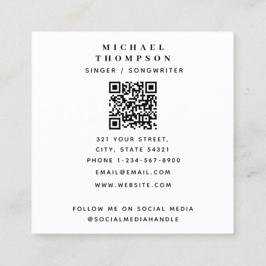 Moderne zanger muzikant foto performer QR code Vierkante Visitekaartje (Achterkant)