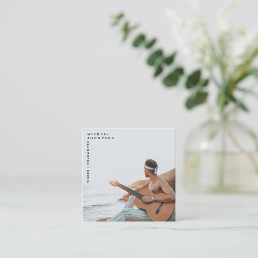 Moderne zanger muzikant foto performer QR code Vierkante Visitekaartje (Staand voorkant)