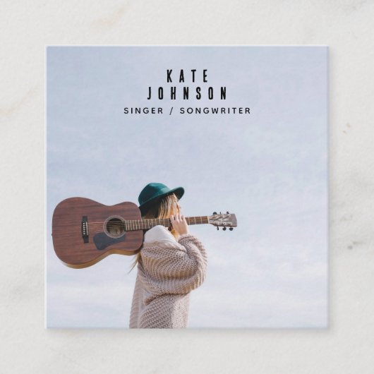 Moderne zanger muzikant foto sociale media QR code Vierkante Visitekaartje (Voorkant)