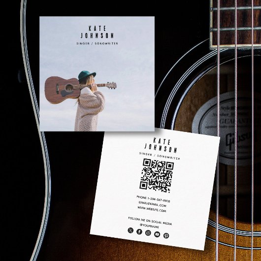 Moderne zanger muzikant foto sociale media QR code Vierkante Visitekaartje