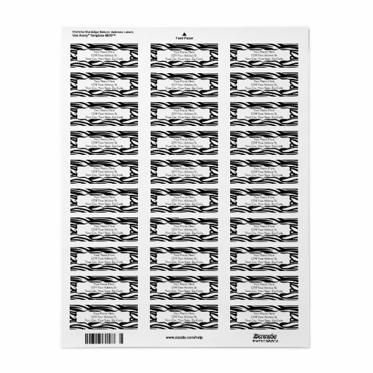 Moderne Zebra-adreslabels Etiket (Full Sheet)