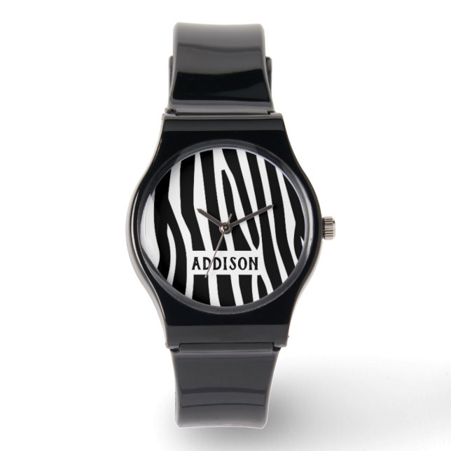 Moderne zebra gestreepte gepersonaliseerde horloge (Voorkant)