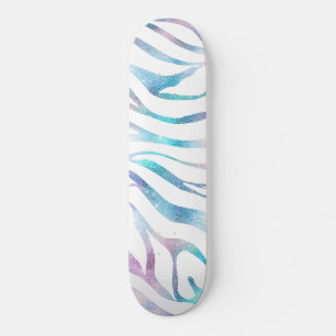 Moderne Zebra Print Glam Blue Paarse Glitter Persoonlijk Skateboard