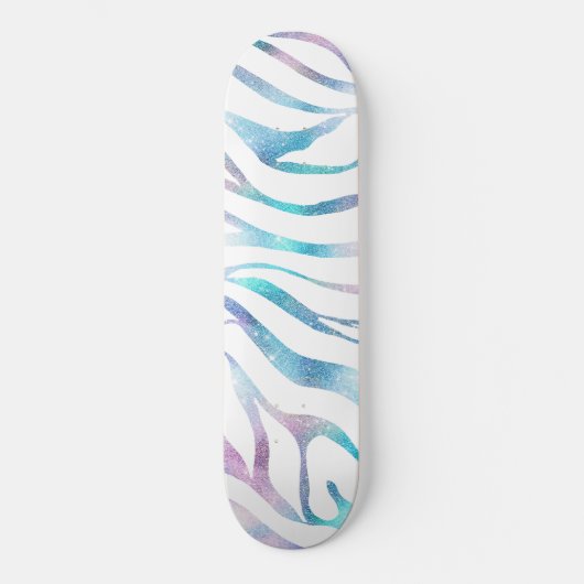 Moderne Zebra Print Glam Blue Paarse Glitter Persoonlijk Skateboard (Voorkant)