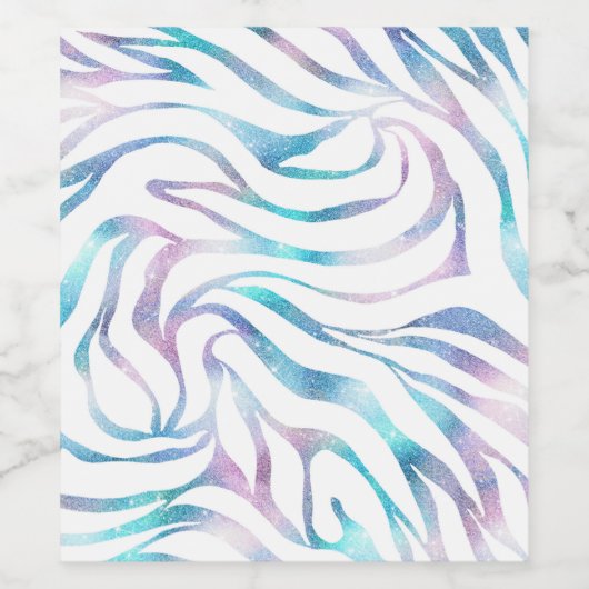 Moderne Zebra Print Glam Blue Paarse Glitter Wijn Etiket (Enkel label)