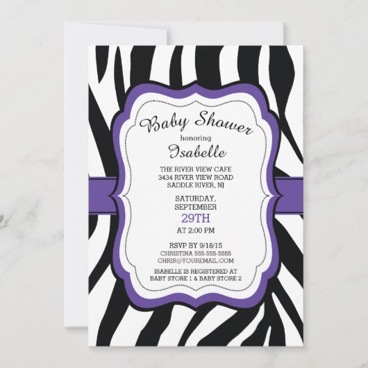 Moderne Zebra Print Meisjes Baby shower Uitnodigin Kaart (Voorkant)