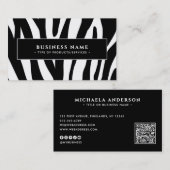 Moderne Zebra Print Zwart-wit QR-code & socials Visitekaartje (Voorkant / Achterkant)