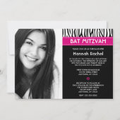 Moderne Zebra roze foto van Mitzvah Kaart (Voorkant)