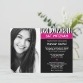 Moderne Zebra roze foto van Mitzvah Kaart (Staand voorkant)