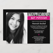 Moderne Zebra roze foto van Mitzvah Kaart (Voorkant / Achterkant)