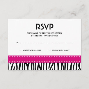 Moderne Zebra Stippen Roze Zwarte-reactiekaart RSVP Kaartje