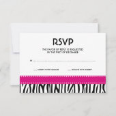 Moderne Zebra Stippen Roze Zwarte-reactiekaart RSVP Kaartje (Voorkant)