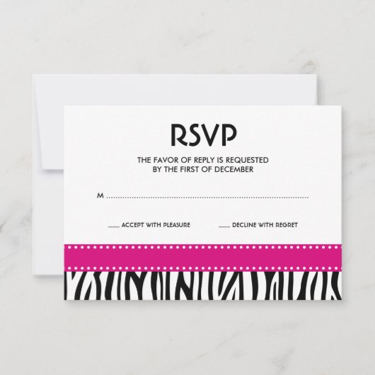 Moderne Zebra Stippen Roze Zwarte-reactiekaart RSVP Kaartje (Voorkant)