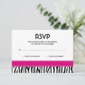 Moderne Zebra Stippen Roze Zwarte-reactiekaart RSVP Kaartje (Staand voorkant)