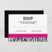 Moderne Zebra Stippen Roze Zwarte-reactiekaart RSVP Kaartje (Voorkant / Achterkant)