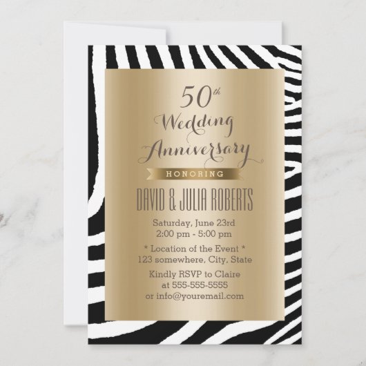 Moderne Zebra Stripes Gold 50th Wedding Jubileum Kaart (Voorkant)