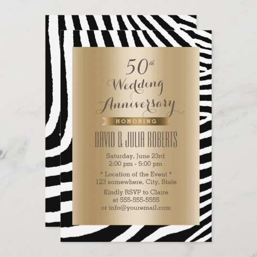 Moderne Zebra Stripes Gold 50th Wedding Jubileum Kaart (Voorkant / Achterkant)