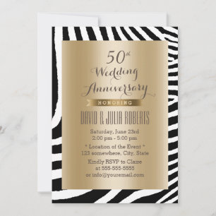 Moderne Zebra Stripes Gold 50th Wedding Jubileum Kaart