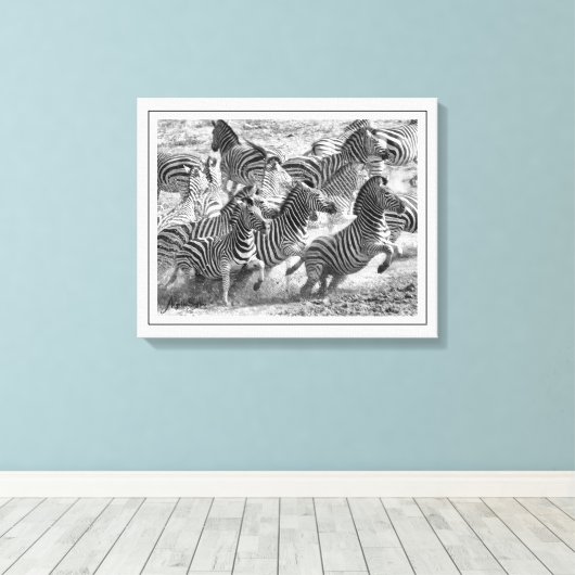 Moderne Zebra voor zwarte en witte fotografie Canvas Afdruk (Insitu (Houten vloer))