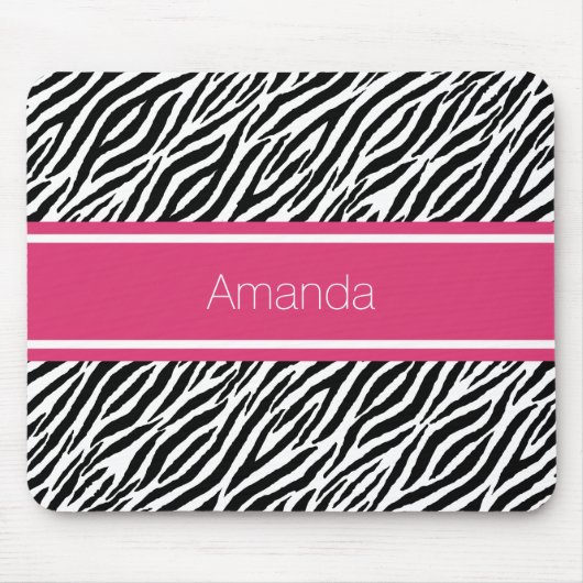 Moderne zebraafdruk met roze streep en naam muismat (Voorkant)