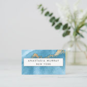 Moderne Zee Blue en Gold Glitter Minimalist Luxury Visitekaartje (Staand voorkant)