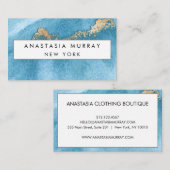 Moderne Zee Blue en Gold Glitter Minimalist Luxury Visitekaartje (Voorkant / Achterkant)