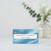 Moderne Zee Blue en Gold Glitter Minimalist Luxury Visitekaartje (Staand voorkant)