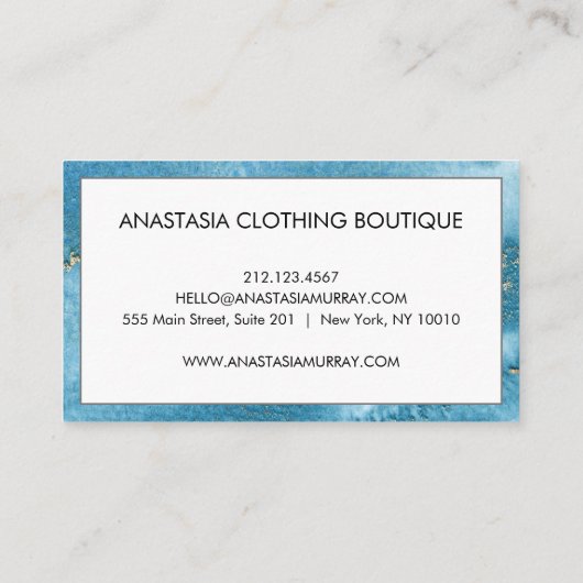 Moderne Zee Blue en Gold Glitter Minimalist Luxury Visitekaartje (Achterkant)