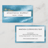 Moderne Zee Blue en Gold Glitter Minimalist Luxury Visitekaartje (Voorkant / Achterkant)